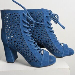 GUESS Blue Suede Cutout Lace‑Up High Heel Sandals